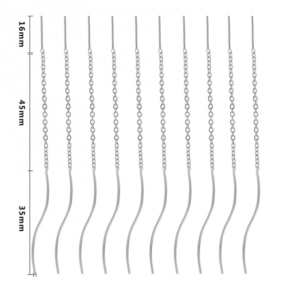 Immagine di 304 Acciaio Inossidabile Catenella a orecchino Tono Argento 45mm, 2 Pz
