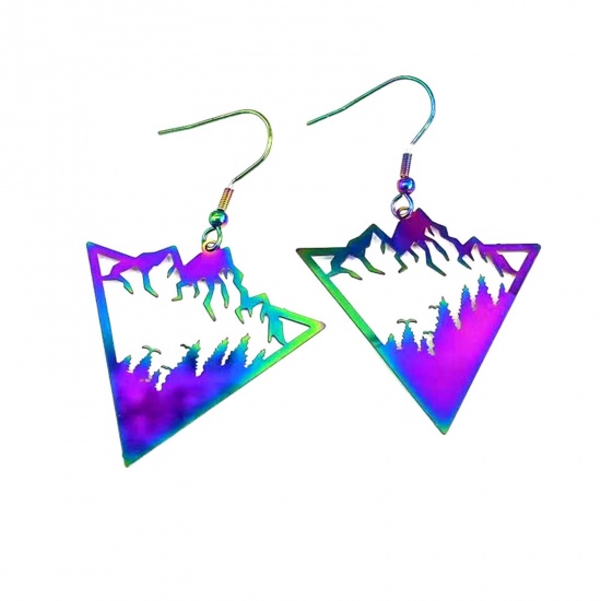 Bild von Kupfer Filigran Stempel Verzierung Ohrring Bunt Dreieck Mountain Spritzlackierung 5.5cm x 3.5cm, 1 Paar