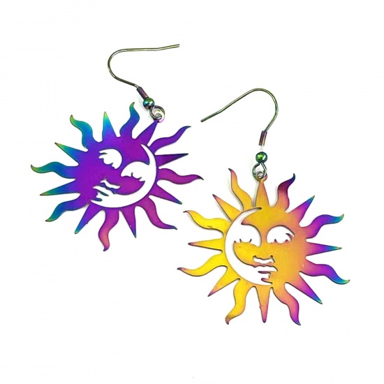 Bild von Kupfer Filigran Stempel Verzierung Ohrring Bunt Sonne Spritzlackierung 6cm x 4cm, 1 Paar
