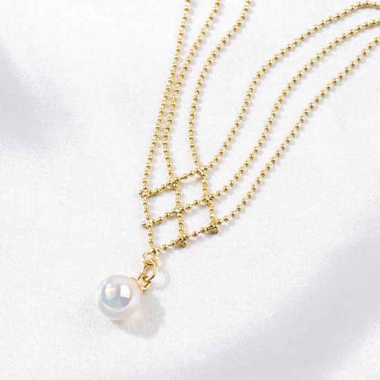 Picture of 316 Stainless Steel Stylish Link Chain Necklace 18K Gold Plated Imitation Pearl 40cm(15 6/8") long, 1 Piece