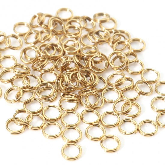 Picture of 0.5mm 316 Stainless Steel Double Split Jump Rings Findings Round Real Gold Plated 4mm Dia., 20 PCs