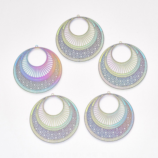 Bild von 201 Edelstahl-Filigran-Stanzanhänger, mehrfarbig, flach, rund, hohl, 4,9 cm x 4,7 cm, 1 Paket (5 Stück/Set)