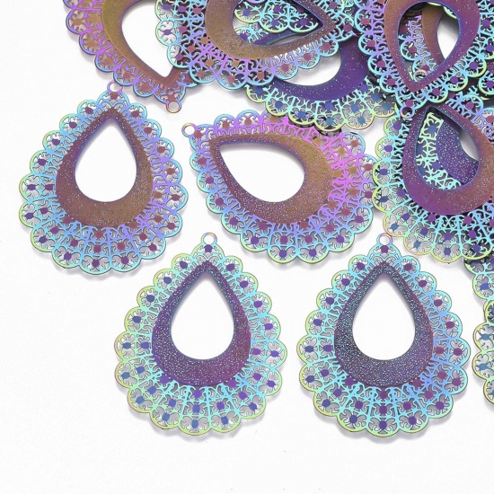Bild von 201 Edelstahl-Filigran-Anhänger, mehrfarbig, hohl, 4,5 cm x 3,5 cm, 1 Paket (5 Stück/Set)