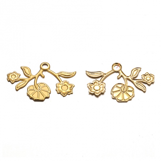 304ステンレス鋼 ペンダント 蓮花 金メッキ 19mm x 29mm、 10 個 の画像