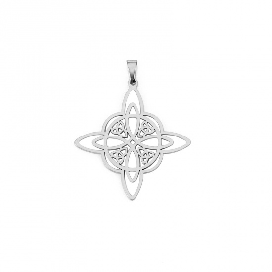 Picture of 304 Stainless Steel Pendants Silver Tone Celtic Knot 3.4cm x 3.65cm, 1 Piece