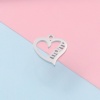 Picture of 304 Stainless Steel Mother's Day Charms Silver Tone Heart Message " Mom " 14mm x 13.4mm, 1 Piece