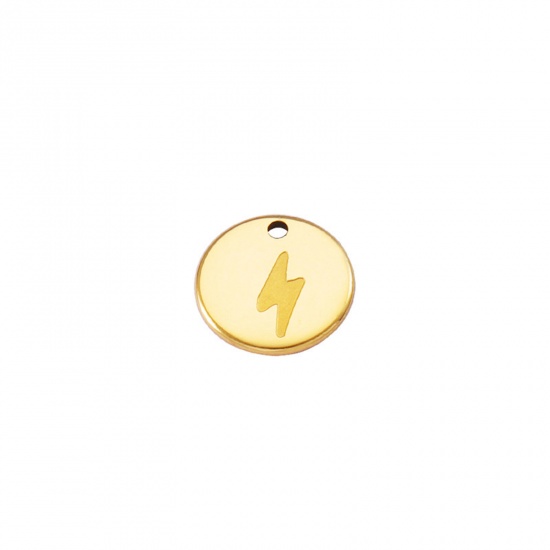 Immagine di 304 Acciaio Inossidabile Charms Tondo 18K Oro Placcato Lampo 12mm Dia., 1 Pz