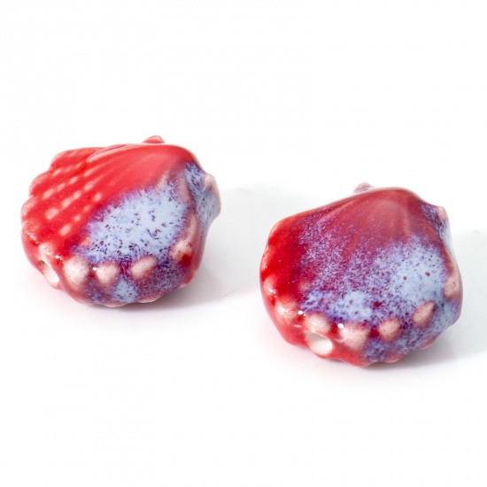 Bild von Keramik Perlen Muschel Rot 3D ca. 12mm x 11.5mm, Loch:ca. 1.6mm, 10 Stück