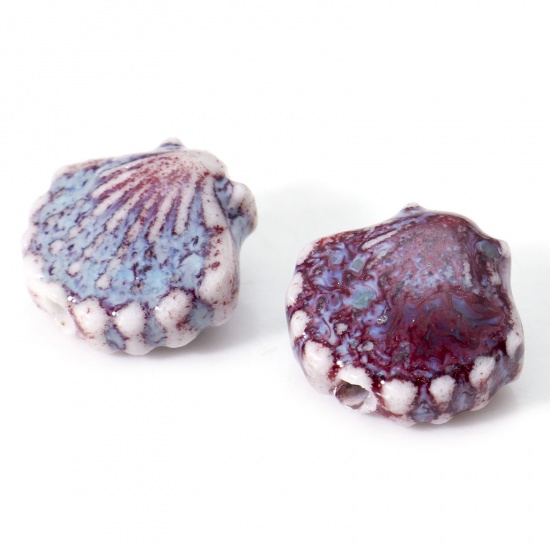 Bild von Keramik Perlen Muschel Braunrot 3D ca. 12mm x 11.5mm, Loch:ca. 1.6mm, 10 Stück