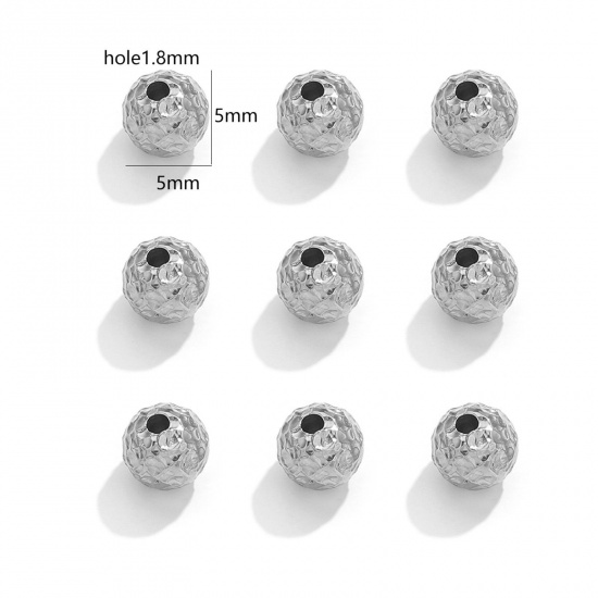 Bild von 304 Edelstahl Perlen Silberfarbe Textur 5mm D., Loch: ca. 1.8mm, 5 Stück