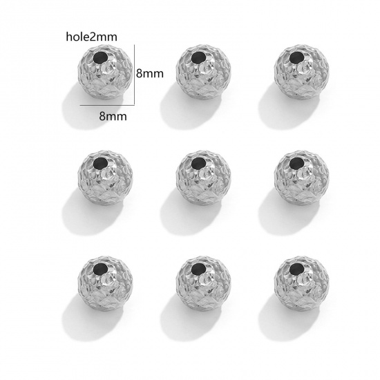 Bild von 304 Edelstahl Perlen Silberfarbe Textur 8mm D., Loch: ca. 2mm, 5 Stück