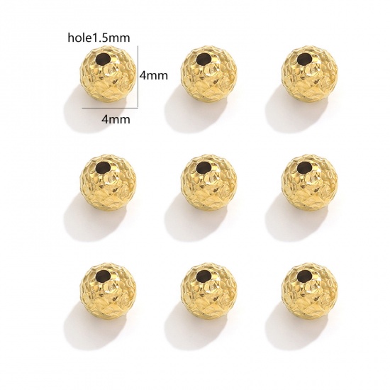 Immagine di 304 Acciaio Inossidabile Perline 18K Oro Placcato Struttura 4mm Dia., Buco: Circa 1.5mm, 5 Pz