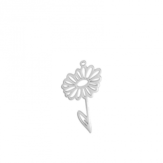 Imagen de 304 Acero Inoxidable Colgantes Charms Flor de la margarita Tono de Plata 13mm x 17mm, 1 Unidad