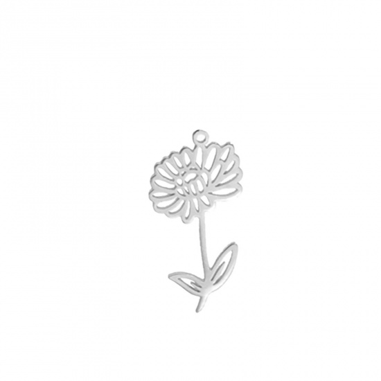 Imagen de 304 Acero Inoxidable Colgantes Charms Crisantemo Tono de Plata 13mm x 17mm, 1 Unidad