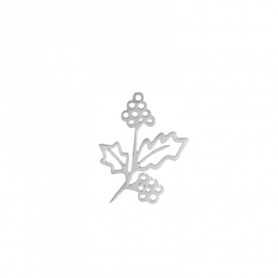 Immagine di 304 Acciaio Inossidabile Charms Agrifoglio Natale Tono Argento 13mm x 17mm, 1 Pz