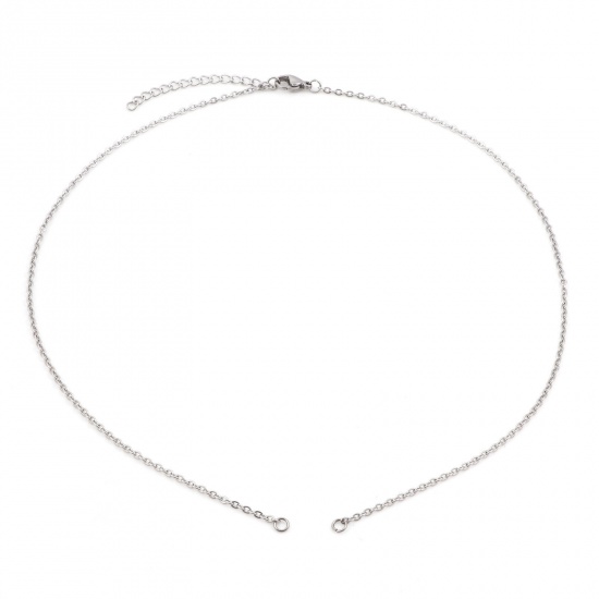 Picture of 304 Stainless Steel Link Cable Chain Semi-finished Necklace For DIY Handmade Jewelry Making Silver Tone With Lobster Claw Clasp And Extender Chain 44.5cm(17 4/8") long, Chain Size: 2mm, 1 Piece