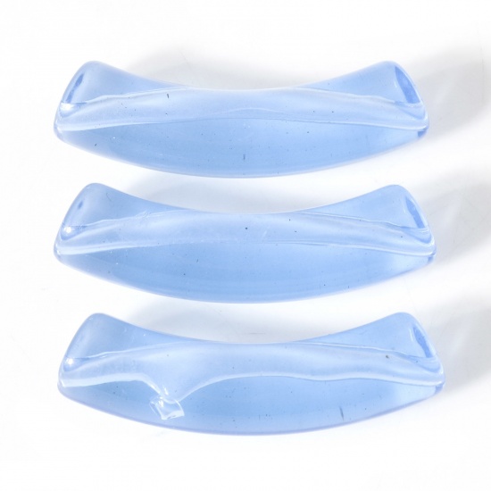 Bild von Acryl Perlen für die Herstellung von DIY-Charme-Schmuck Blau Transparent gebogenes Rohr Bogen ca. 3.3cm x 0.8cm, Loch:ca. 1.4mm, 50 Stück