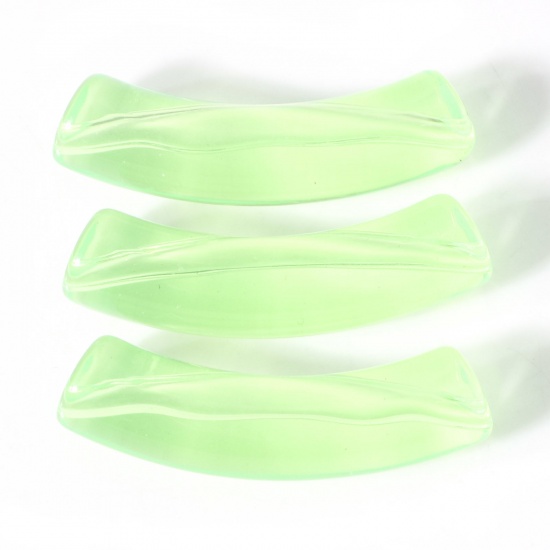 Bild von Acryl Perlen für die Herstellung von DIY-Charme-Schmuck Grün Transparent gebogenes Rohr Bogen ca. 3.3cm x 0.8cm, Loch:ca. 1.4mm, 50 Stück