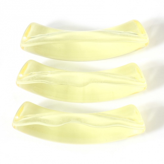 Bild von Acryl Perlen für die Herstellung von DIY-Charme-Schmuck Gelb Transparent gebogenes Rohr Bogen ca. 3.3cm x 0.8cm, Loch:ca. 1.4mm, 50 Stück