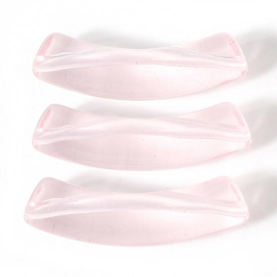 Bild von Acryl Perlen für die Herstellung von DIY-Charme-Schmuck Rosa Transparent gebogenes Rohr Bogen ca. 3.3cm x 0.8cm, Loch:ca. 1.4mm, 50 Stück