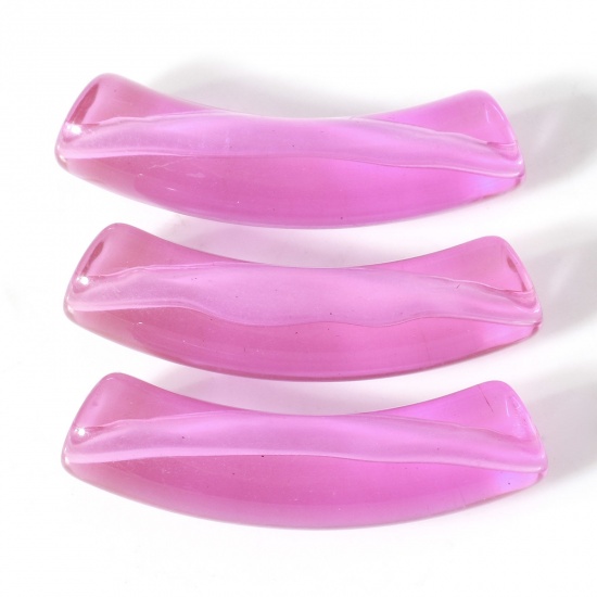 Bild von Acryl Perlen für die Herstellung von DIY-Charme-Schmuck Fuchsie Transparent gebogenes Rohr Bogen ca. 3.3cm x 0.8cm, Loch:ca. 1.4mm, 50 Stück
