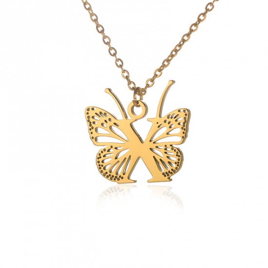 Immagine di 304 Acciaio Inossidabile Elegante Cavo Catena Collana 18K Oro Placcato Farfalla Lettera Maiuscola Messaggio " X " Filigrana 38cm Lunghezza, 1 Pz