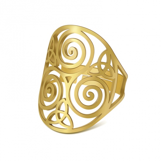 Immagine di 304 Acciaio Inossidabile Elegante Aperto Regolabile Anello 18K Oro Placcato Nodo Celtico Spirale 17.3mm (taglia di US: 7), 1 Pz