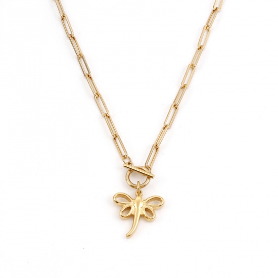 Immagine di 304 Acciaio Inossidabile Elegante Catena a Graffetta Collana Oro Placcato Libellula 49.5cm Lunghezza, 1 Pz