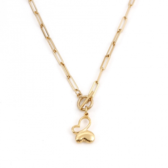 Immagine di 304 Acciaio Inossidabile Elegante Catena a Graffetta Collana Oro Placcato Farfalla 49.5cm Lunghezza, 1 Pz
