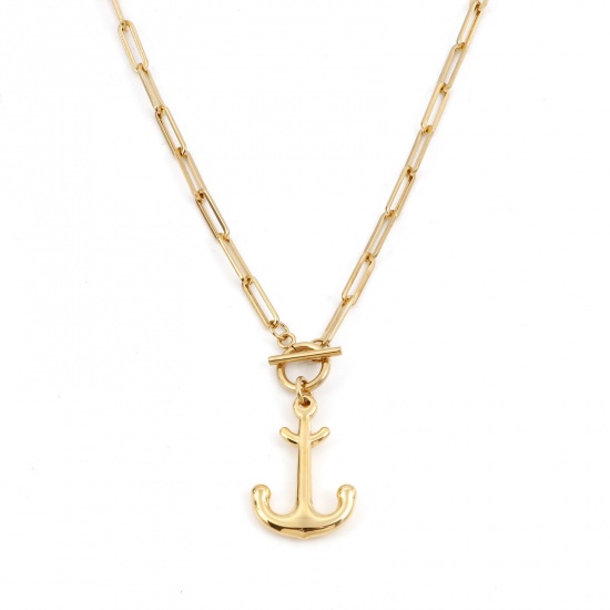 Immagine di 304 Acciaio Inossidabile Elegante Catena a Graffetta Collana Oro Placcato Ancora 49.5cm Lunghezza, 1 Pz