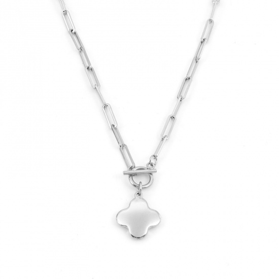 Immagine di 304 Acciaio Inossidabile Elegante Catena a Graffetta Collana Tono Argento Fiore 49.5cm Lunghezza, 1 Pz