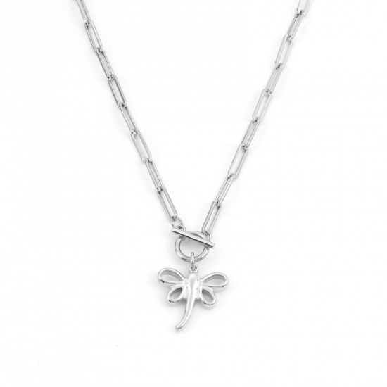 Immagine di 304 Acciaio Inossidabile Elegante Catena a Graffetta Collana Tono Argento Libellula 49.5cm Lunghezza, 1 Pz