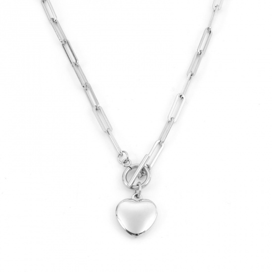 Immagine di 304 Acciaio Inossidabile Elegante Catena a Graffetta Collana Tono Argento Cuore 49.5cm Lunghezza, 1 Pz
