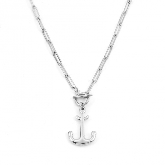Immagine di 304 Acciaio Inossidabile Elegante Catena a Graffetta Collana Tono Argento Ancora 49.5cm Lunghezza, 1 Pz