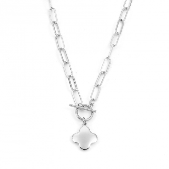 Immagine di 304 Acciaio Inossidabile Elegante Catena a Graffetta Collana Tono Argento Fiore 50cm Lunghezza, 1 Pz