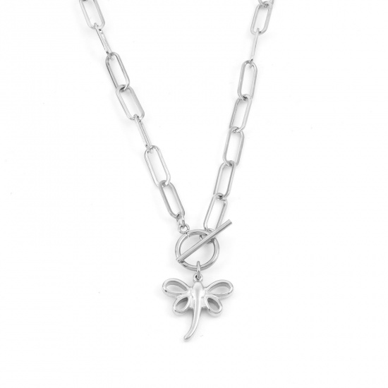 Immagine di 304 Acciaio Inossidabile Elegante Catena a Graffetta Collana Tono Argento Libellula 50cm Lunghezza, 1 Pz