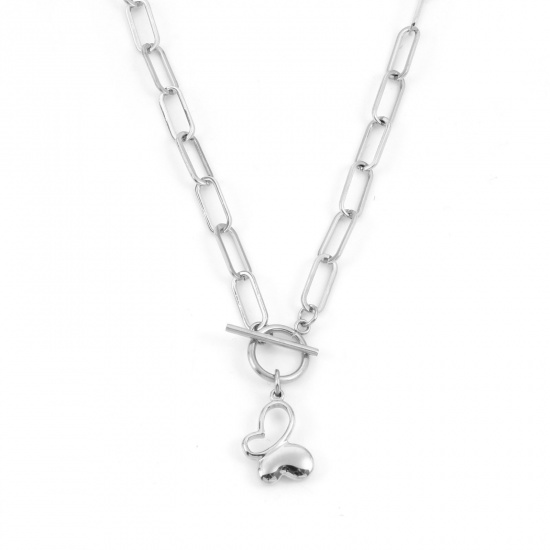 Immagine di 304 Acciaio Inossidabile Elegante Catena a Graffetta Collana Tono Argento Farfalla 50cm Lunghezza, 1 Pz