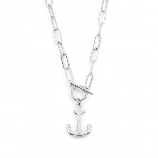 Immagine di 304 Acciaio Inossidabile Elegante Catena a Graffetta Collana Tono Argento Ancora 50cm Lunghezza, 1 Pz