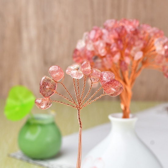 Bild von Erdbeerquarz (natürlich) DIY handgefertigte Ornamente Dekorationen Chip Beads roter Kupferdraht umwickelt 15 cm lang, 5 Stränge