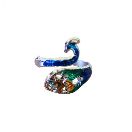 Immagine di Lega Utensili Per Maglieria Accessori All'uncinetto Anello Per Dito Estrattore Per Dito Pavone Multicolore 2.1cm x 2cm, 1 Pz