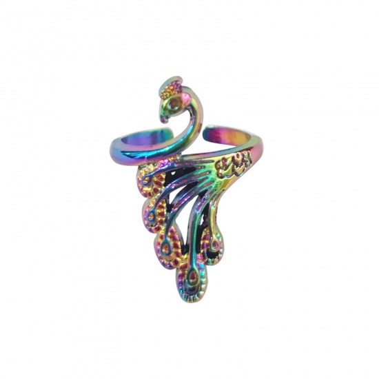 Immagine di Lega Utensili Per Maglieria Accessori All'uncinetto Anello Per Dito Estrattore Per Dito Pavone AB Colore 3cm x 2cm, 1 Pz