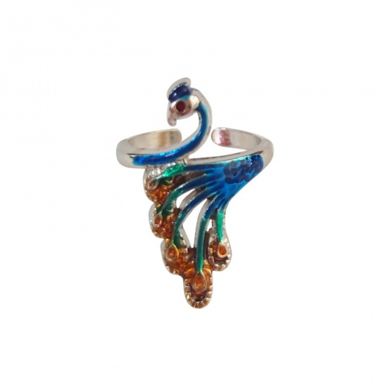 Immagine di Lega Utensili Per Maglieria Accessori All'uncinetto Anello Per Dito Estrattore Per Dito Pavone Multicolore 3cm x 2cm, 1 Pz