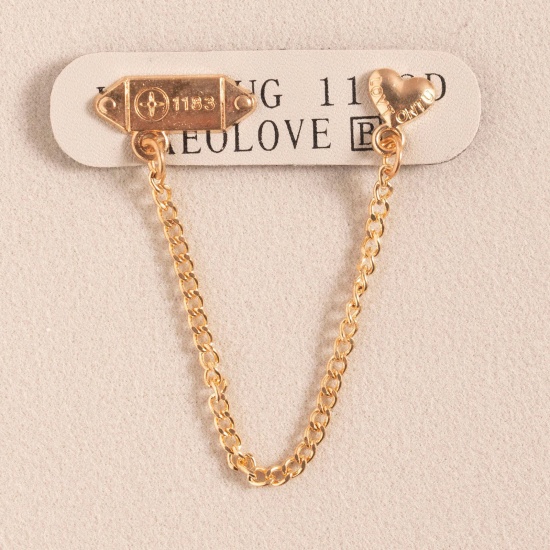Immagine di PU Etichetta Etichetta per Abbigliamento Catena a Maglie Bianco Sporco Oro Placcato 6cm x 1.5cm , 10 Pz