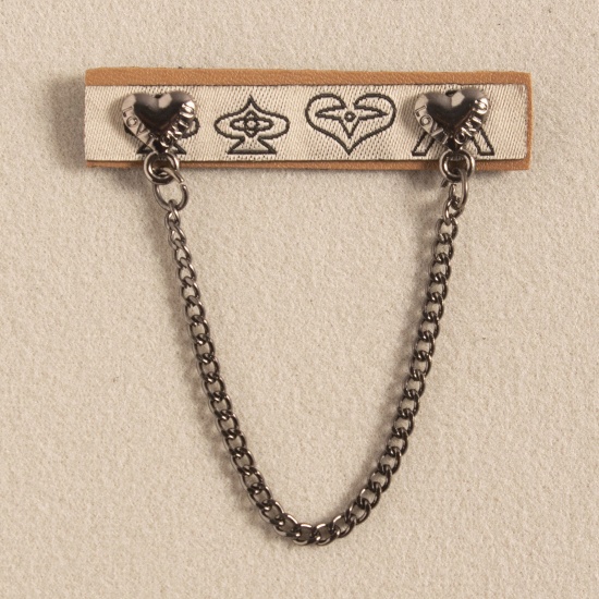 Immagine di PU Etichetta Etichetta per Abbigliamento Catena a Maglie Bianco Sporco Tono Argento 5.8cm x 1.1cm , 10 Pz