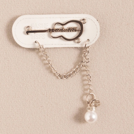 Immagine di PU Etichetta Etichetta per Abbigliamento Catena a Maglie Bianco Argento Placcato Imitata Perla 5cm x 2cm , 10 Pz
