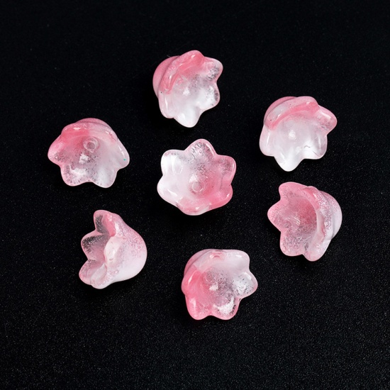 Bild von Muranoglas Perlkappen Blumen Weiß & Rosa Farbverlauf 10mm x 7.5mm, 20 Stück