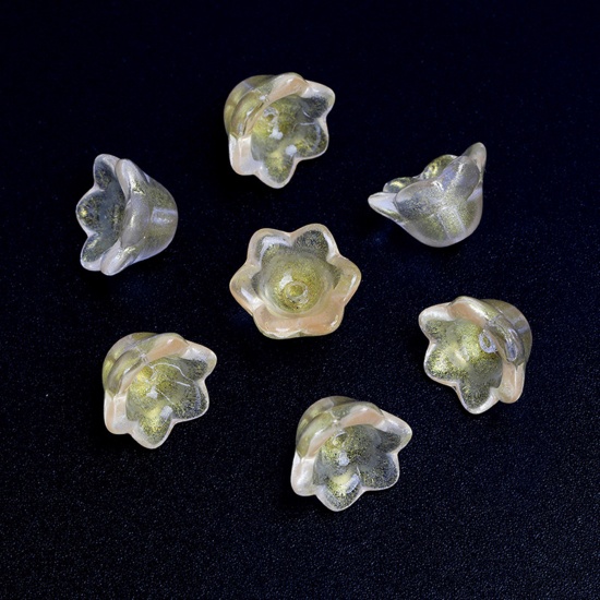 Bild von Muranoglas Perlkappen Blumen Hellgelb Farbverlauf 10mm x 7.5mm, 20 Stück