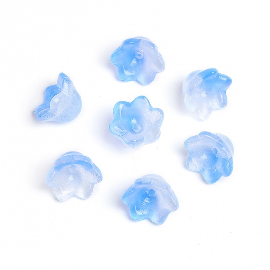 Bild von Muranoglas Perlkappen Blumen Weiß & Blau Farbverlauf 10mm x 7.5mm, 20 Stück
