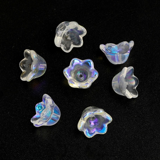 Bild von Muranoglas Perlkappen Blumen AB Farbe Farbverlauf 10mm x 7.5mm, 20 Stück