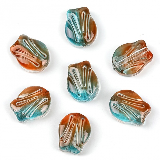 Bild von Muranoglas Perlen Tulpen Grün & Orange Farbverlauf ca 10.5mm x 8.4mm, Loch:ca. 0.8mm, 20 Stück
